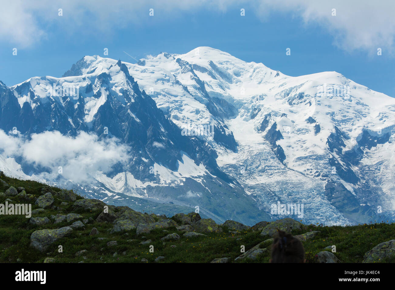 Ice, snow, and glaciers cling to the sides of Mont Blanc in the french ...