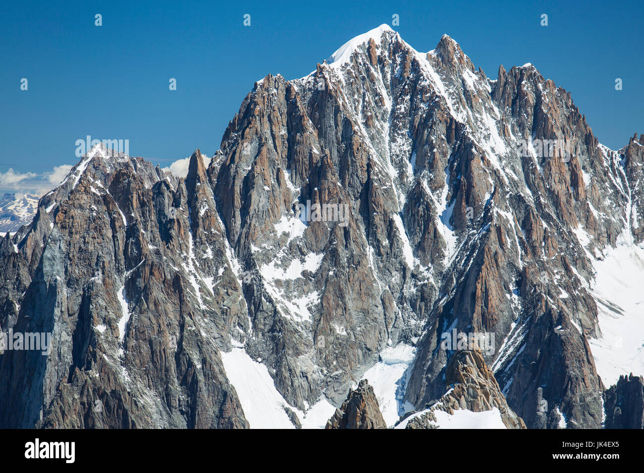 Ice, snow, and glaciers cling to the sides of Mont Blanc in the french Alps Stock Photo