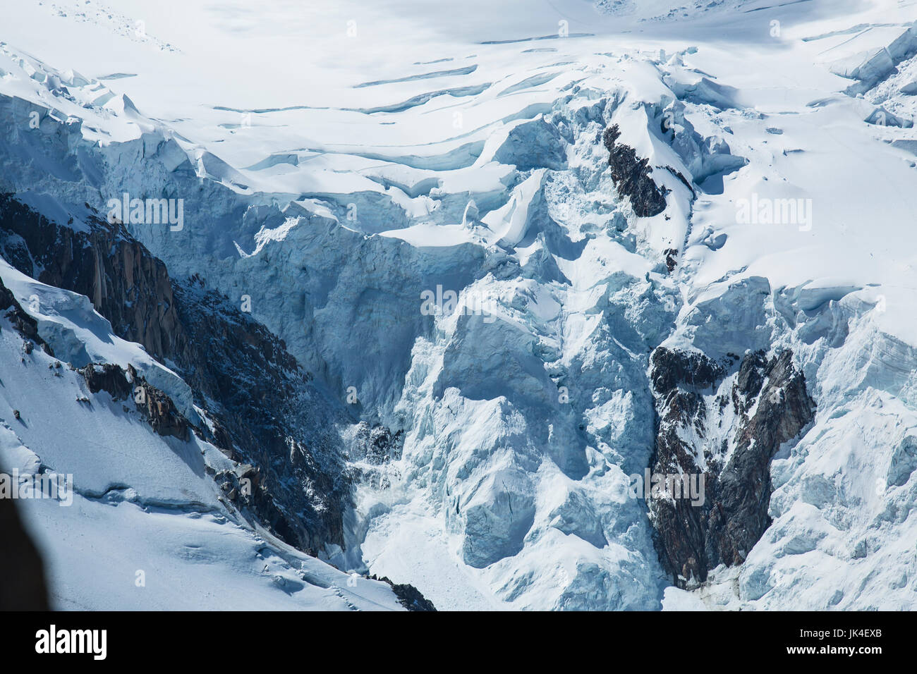 Ice, snow, and glaciers cling to the sides of Mont Blanc in the french ...