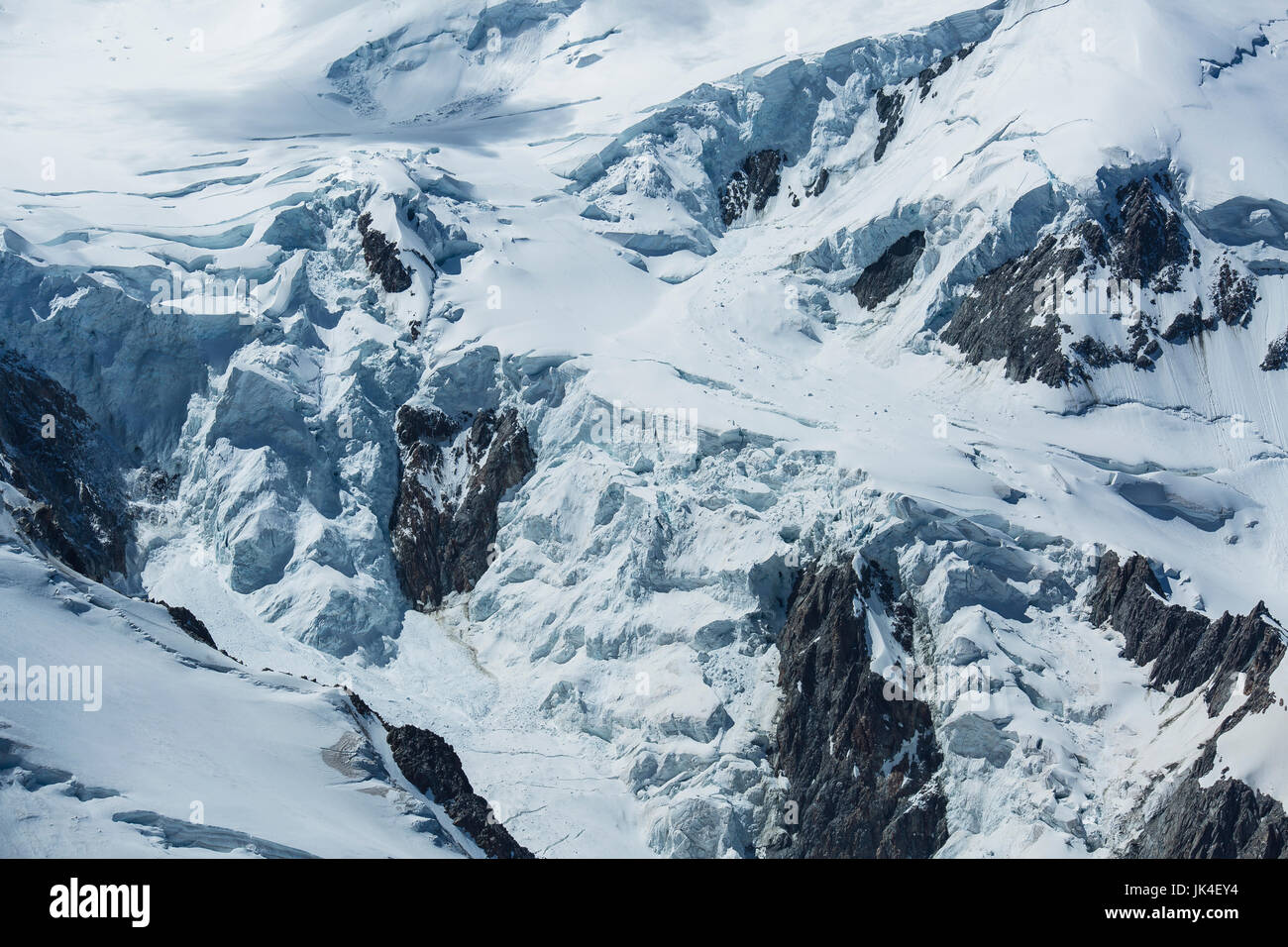 Ice, snow, and glaciers cling to the sides of Mont Blanc in the french ...