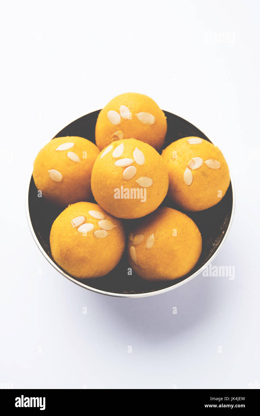 Besan (gram flour) laddoos, an Indian sweet food "Besan Laddu Stock