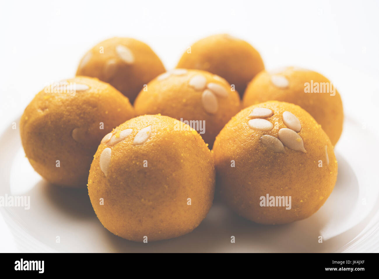 Besan (gram flour) laddoos, an Indian sweet food "Besan Laddu Stock
