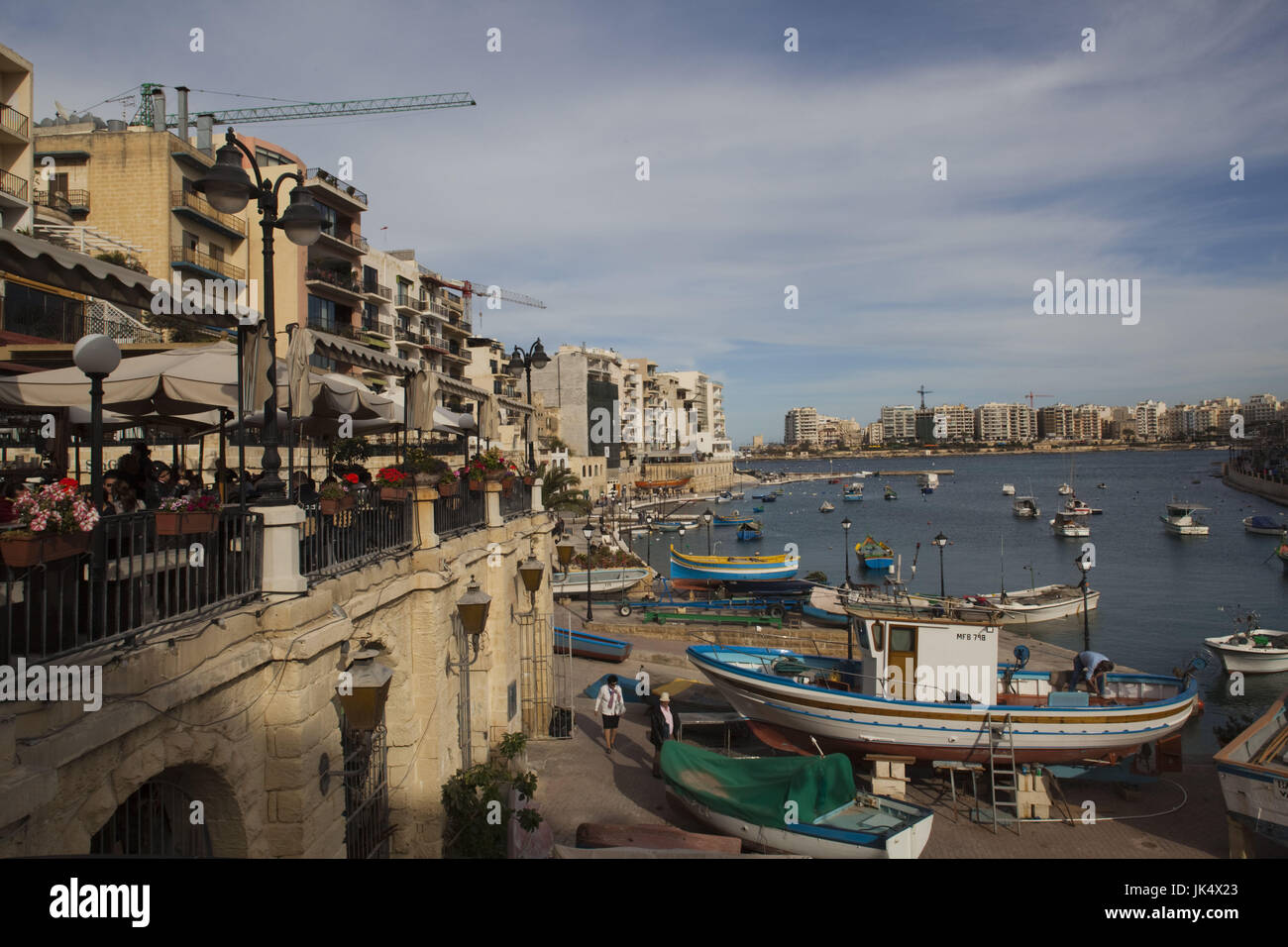 Malta, Valletta, St. Julian's, cafes and buildings of the Spinola Bay area Stock Photo