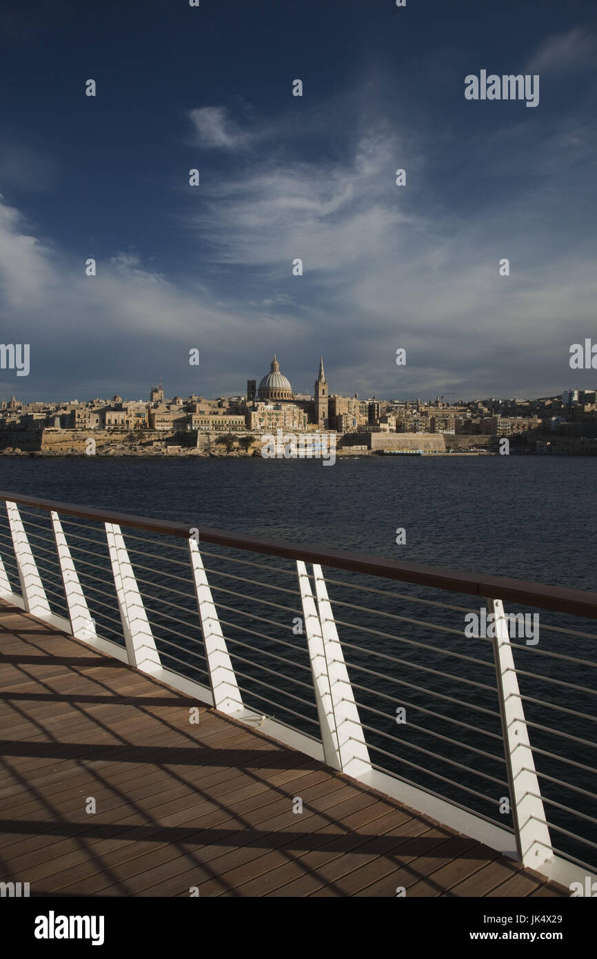Malta, Valletta, skyline with St. Paul's Anglican Cathedral and Carmelite Church from Sliema, sunset Stock Photo