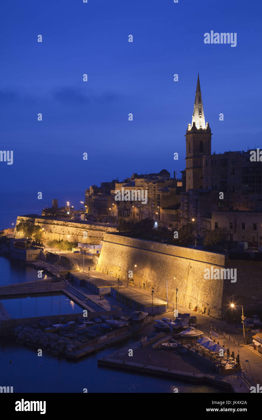 Malta, Valletta, skyline from St. Andrew's Bastion, dawn Stock Photo