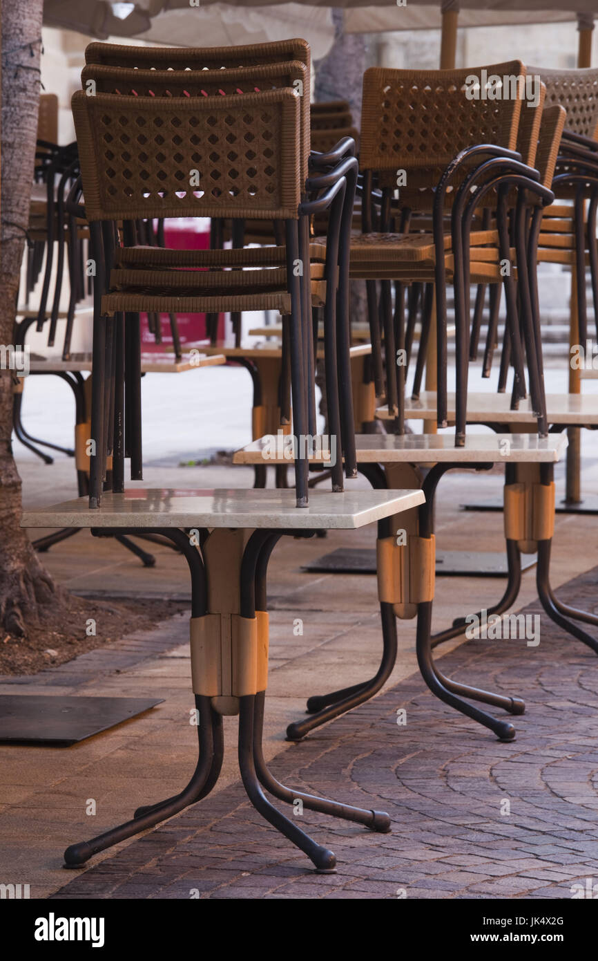 Malta, Valletta, St. George's Square, stacked cafe tables Stock Photo