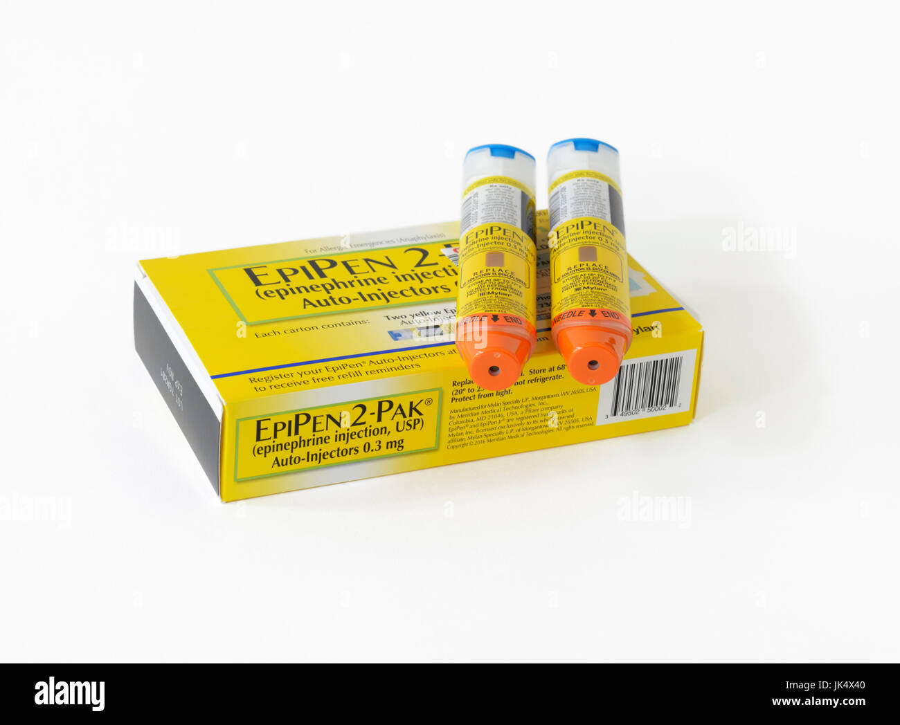 EpiPen auto-injectors manufactured by Mylan Pharmaceuticals Stock Photo