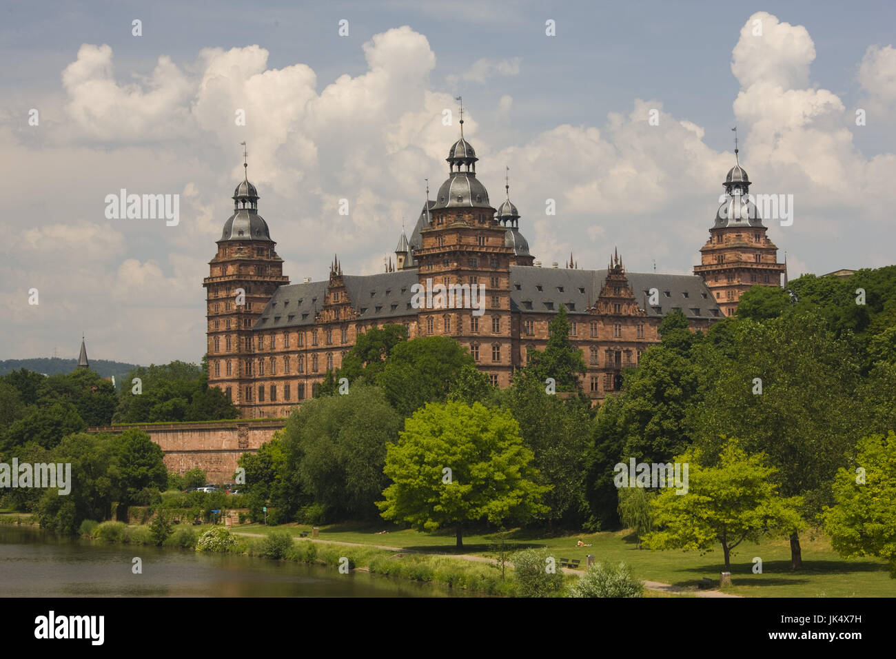 Germany, Bavaria, Aschaffenburg, Schloss Johannisburg castle and Main River, Stock Photo