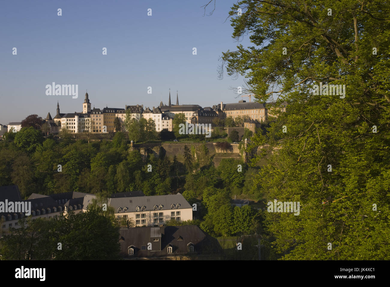 Luxembourg, Luxembourg City, Plateau de Kirchberg view of Luxembourg Upper Town, morning, Stock Photo