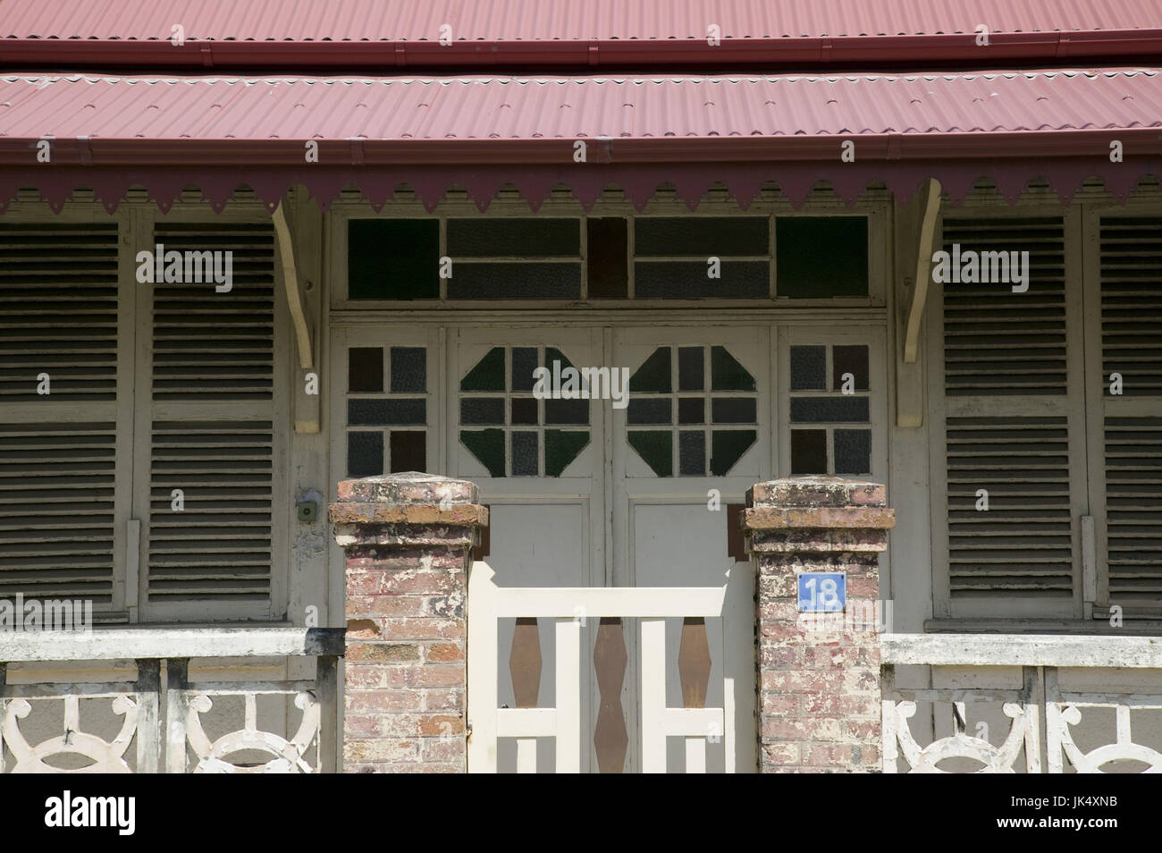 New Caledonia, Grande Terre Island, Noumea, Colonial building, Detail, in the Quartier Latin area, Stock Photo