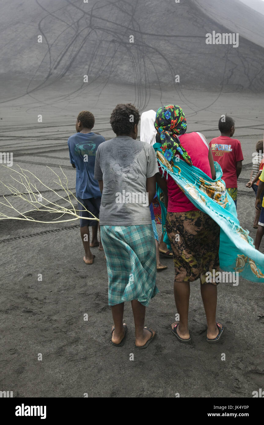 Vanuatu, Tanna Island, Mt. Yasur Volcano, elevation 361 meters, Islanders, no model release, at Moto Cross Race on the Volcano Ash Plain, Stock Photo