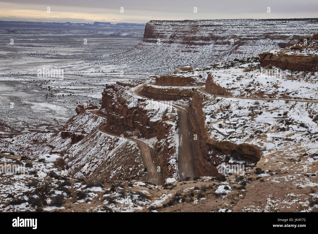 USA, Utah, Moki Dugway, dirt road switchbacks, winter Stock Photo Alamy