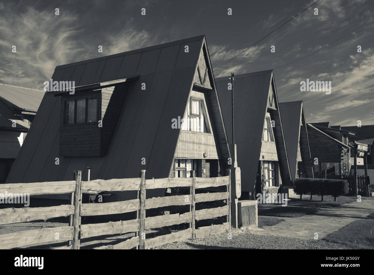 Argentina, Patagonia, Chubut Province, Esquel, A-frame houses Stock Photo