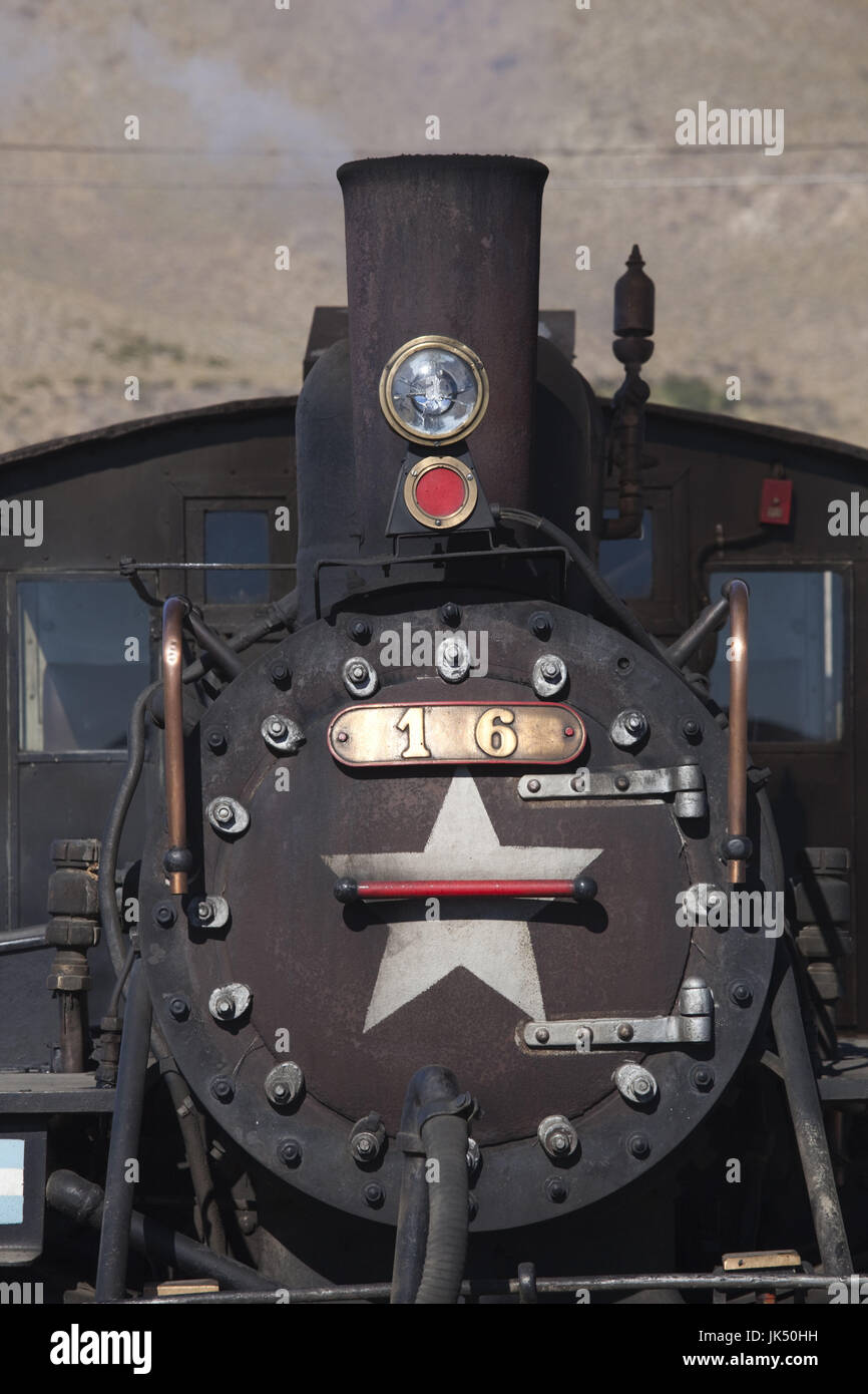 Argentina, Patagonia, Chubut Province, Esquel area, La Trochita narrow guage steam train, Old Patagonian Express at Nahuel Pan station Stock Photo