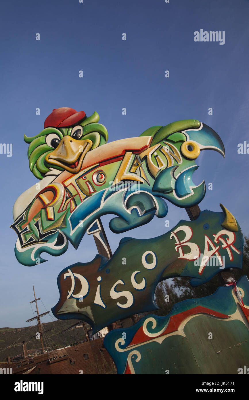 Italy, Sardinia, Western Sardinia, Bosa Marina, El Patio Latino, disco bar sign Stock Photo