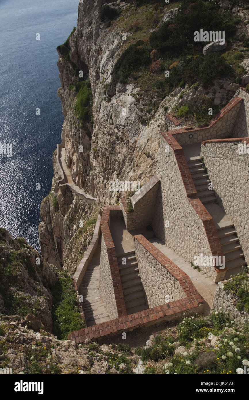 Italy, Sardinia, Western Sardinia, Alghero, Capo Caccia cape,  Escala del Cabirol stairs to the Grotta de Nettuno caves Stock Photo