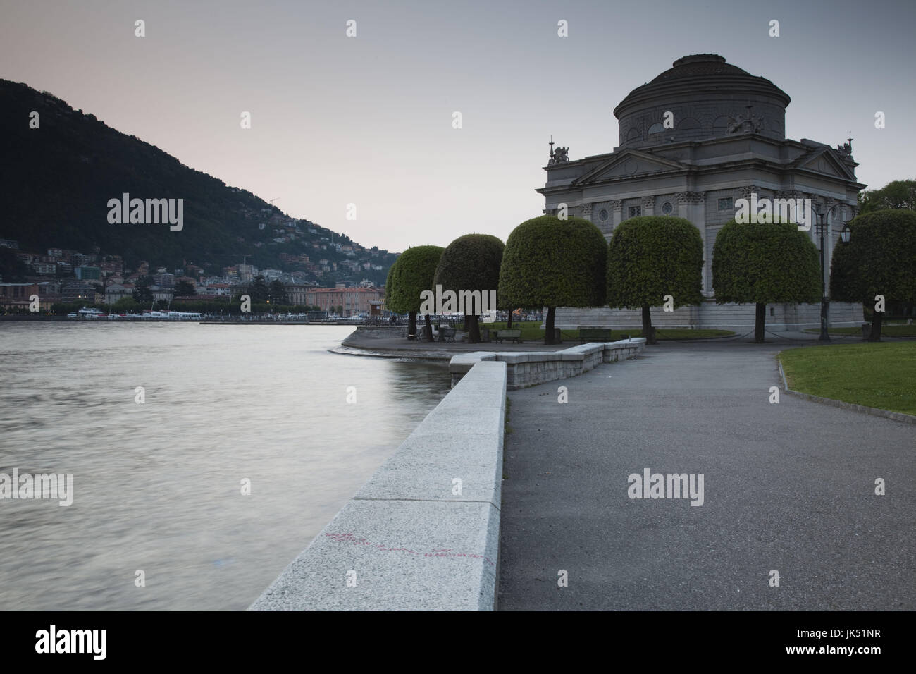 Italy, Lombardy, Lakes Region, Lake Como, Como, Tempio Voltiano, museum to Como-born Alessandro Volta, inventor of the electric battery, dawn Stock Photo