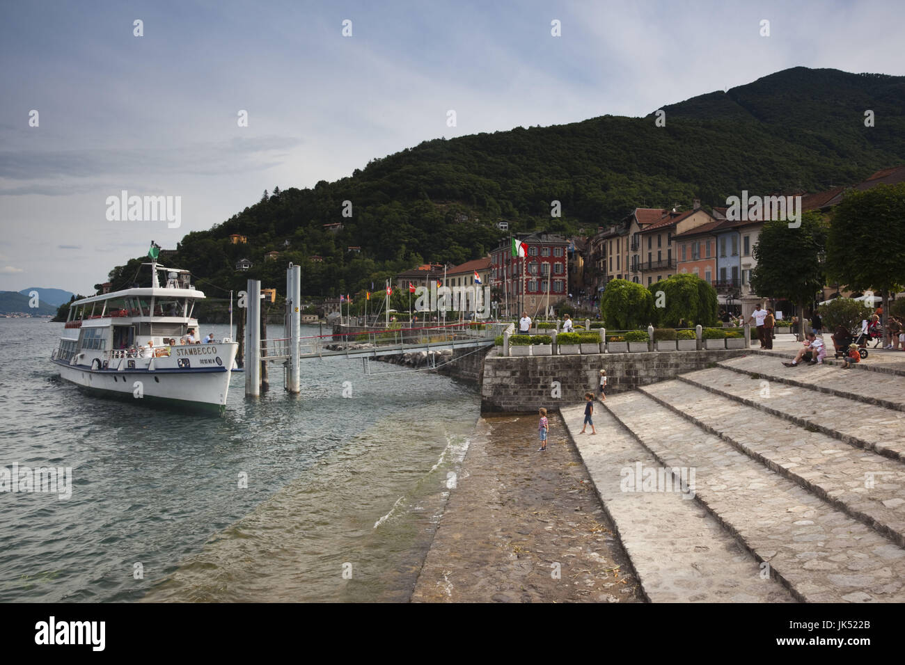 Italy, Piedmont, Lake Maggiore, Cannobio, lake ferry harbor Stock Photo