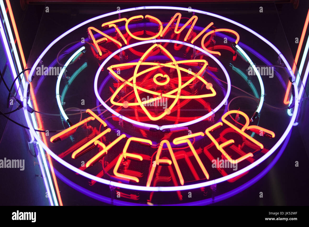 USA, Tennessee, Oakridge, American Museum of Science and Energy, AMSE, Manhattan Project, Atomic Theater sign Stock Photo