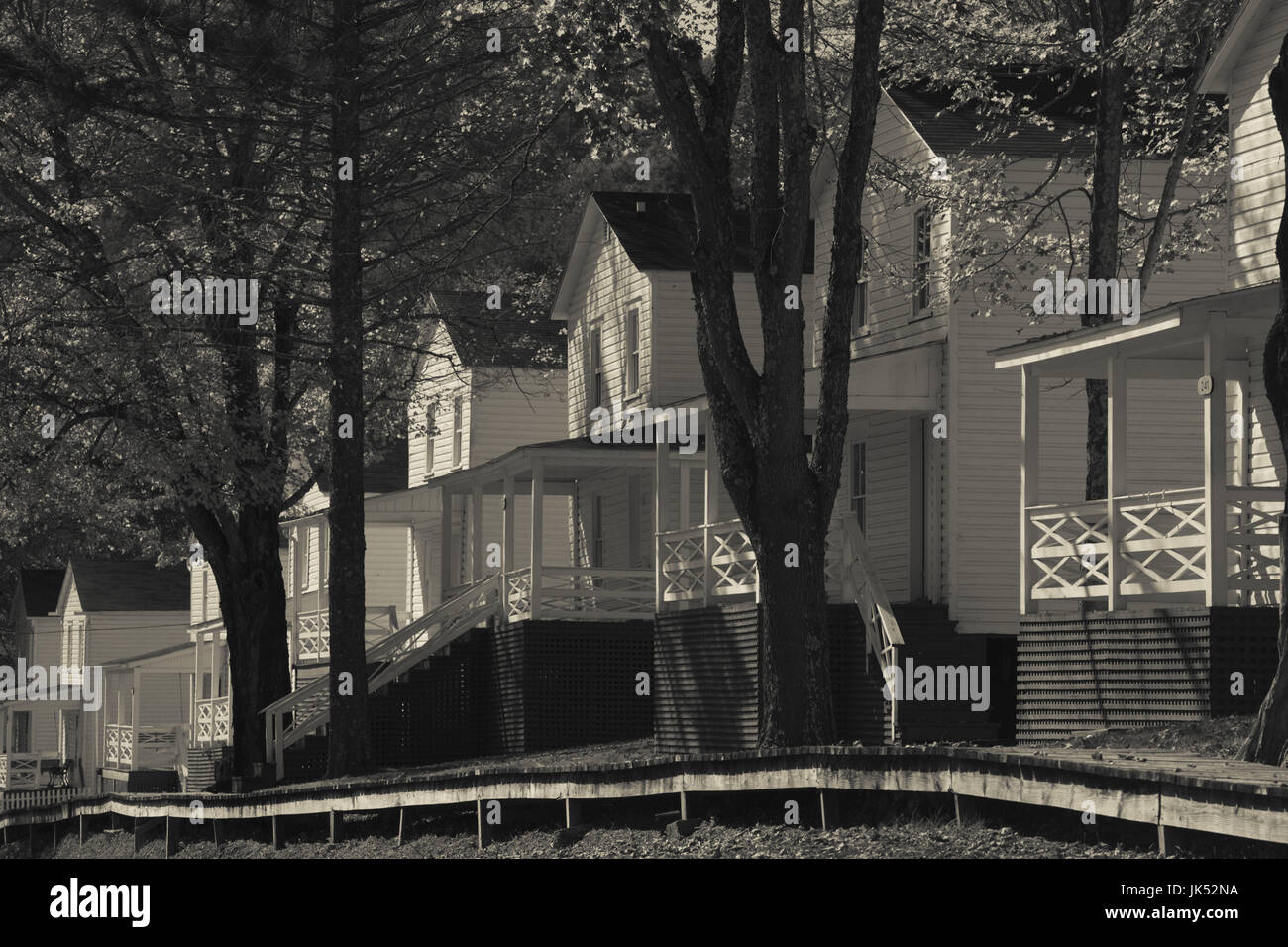 USA, West Virginia, Cass, Cass Scenic Railroad State Park, company houses, former logging town cabins Stock Photo