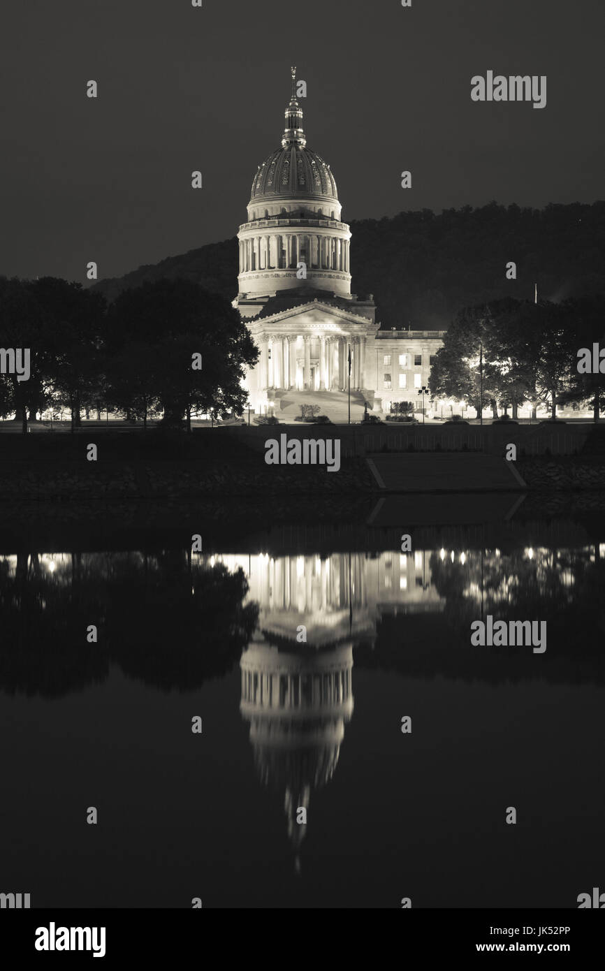 USA, West Virginia, Charleston, West Virginia State Capitol, reflection, dawn Stock Photo