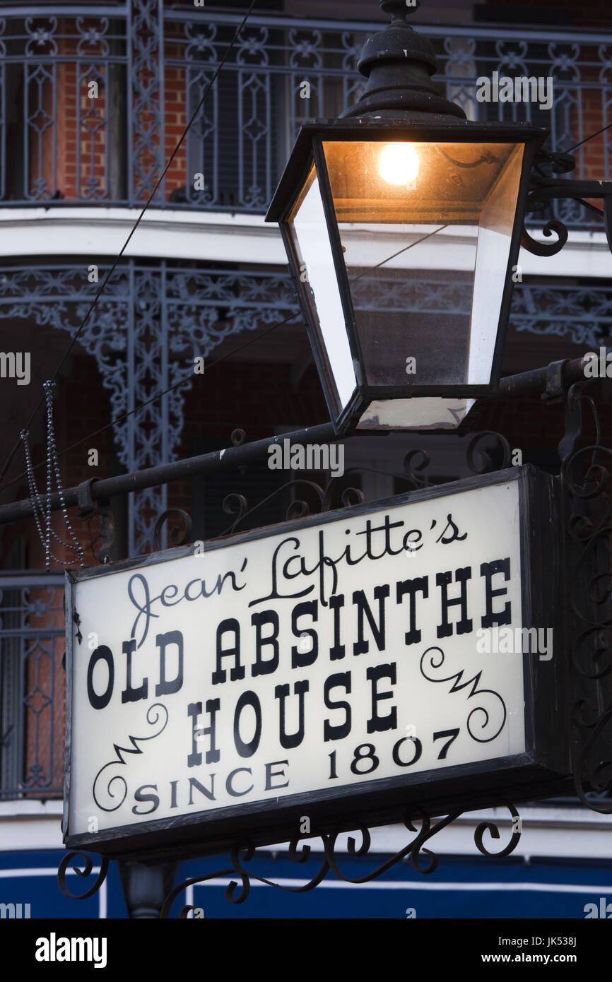 USA, Louisiana, New Orleans, French Quarter, sign for Jean Lafitte's