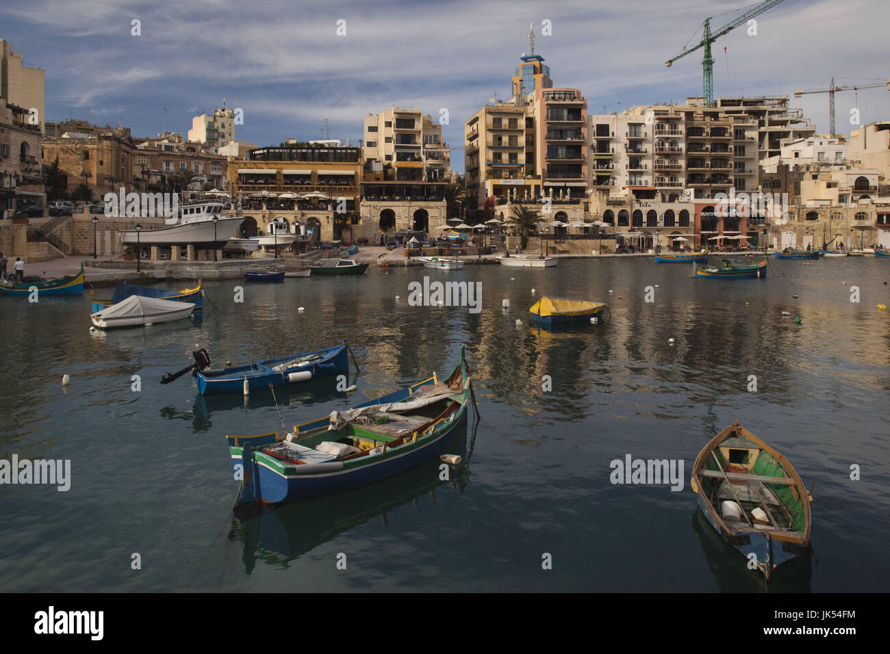 Malta, Valletta, St. Julian's, cafes and buildings of the Spinola Bay area Stock Photo