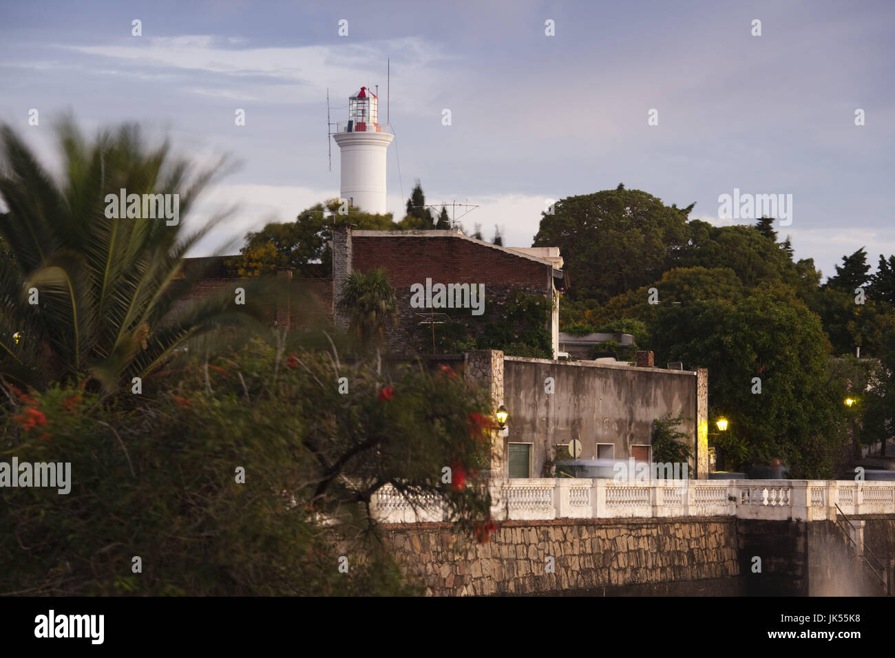 Uruguay, Colonia del Sacramento, lighthouse and the Paseo de San Gabriel, dusk Stock Photo