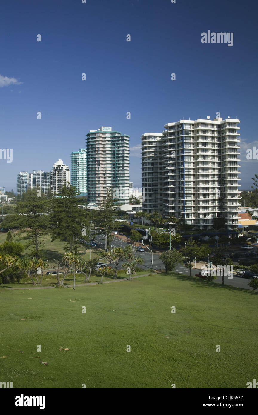 Australia, Queensland, Gold Coast, Tweed Heads, Seaside Highrise buildings, Stock Photo