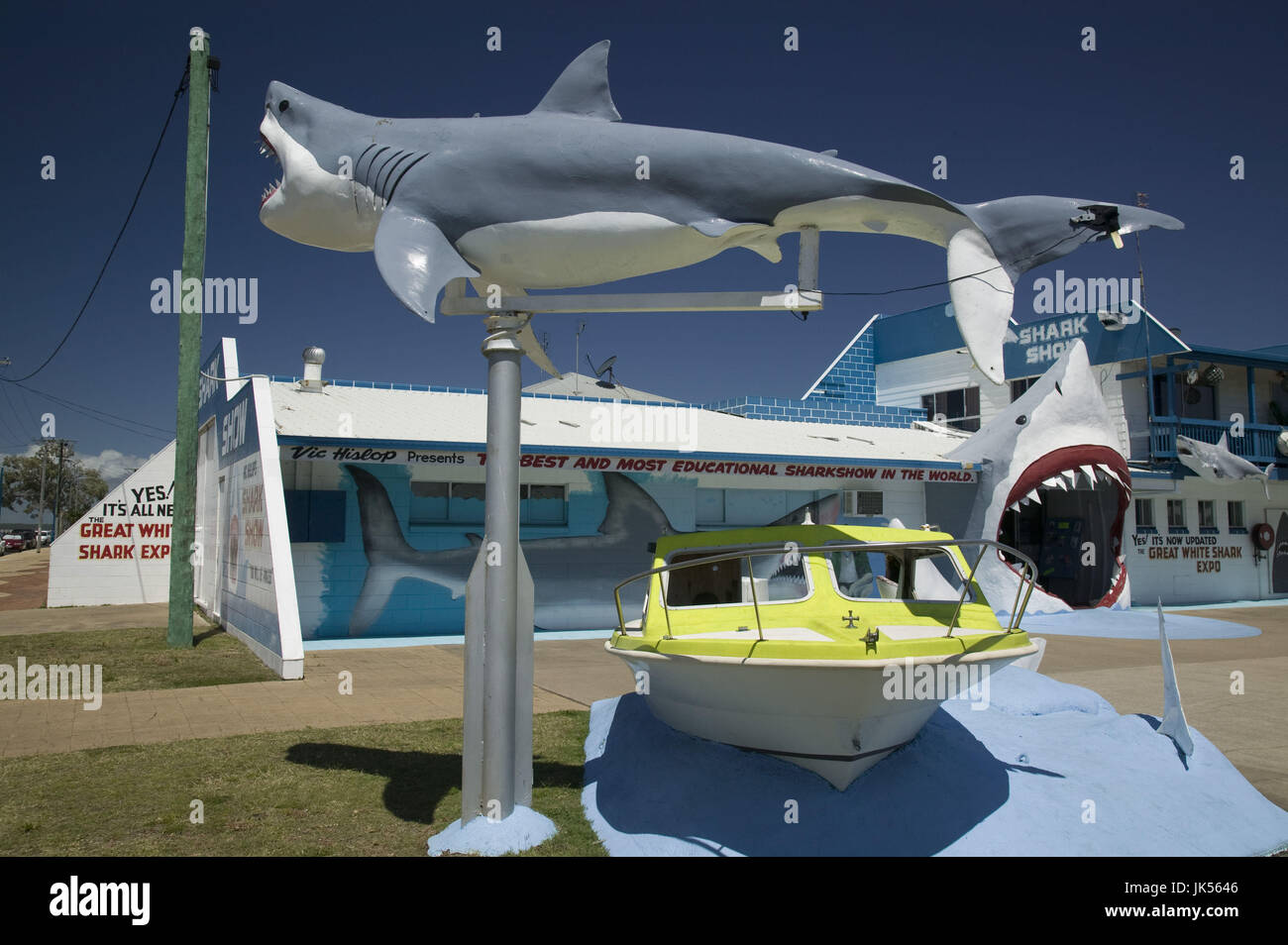 Australia, Queensland, Fraser Coast, Hervey Bay, Entrance to the Shark Show, Stock Photo