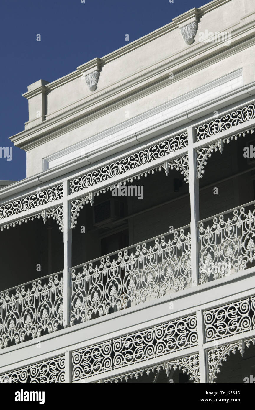Australia, Queensland, Capricorn Coast, Rockhampton, Ornate Balcony along Quay Street, Stock Photo