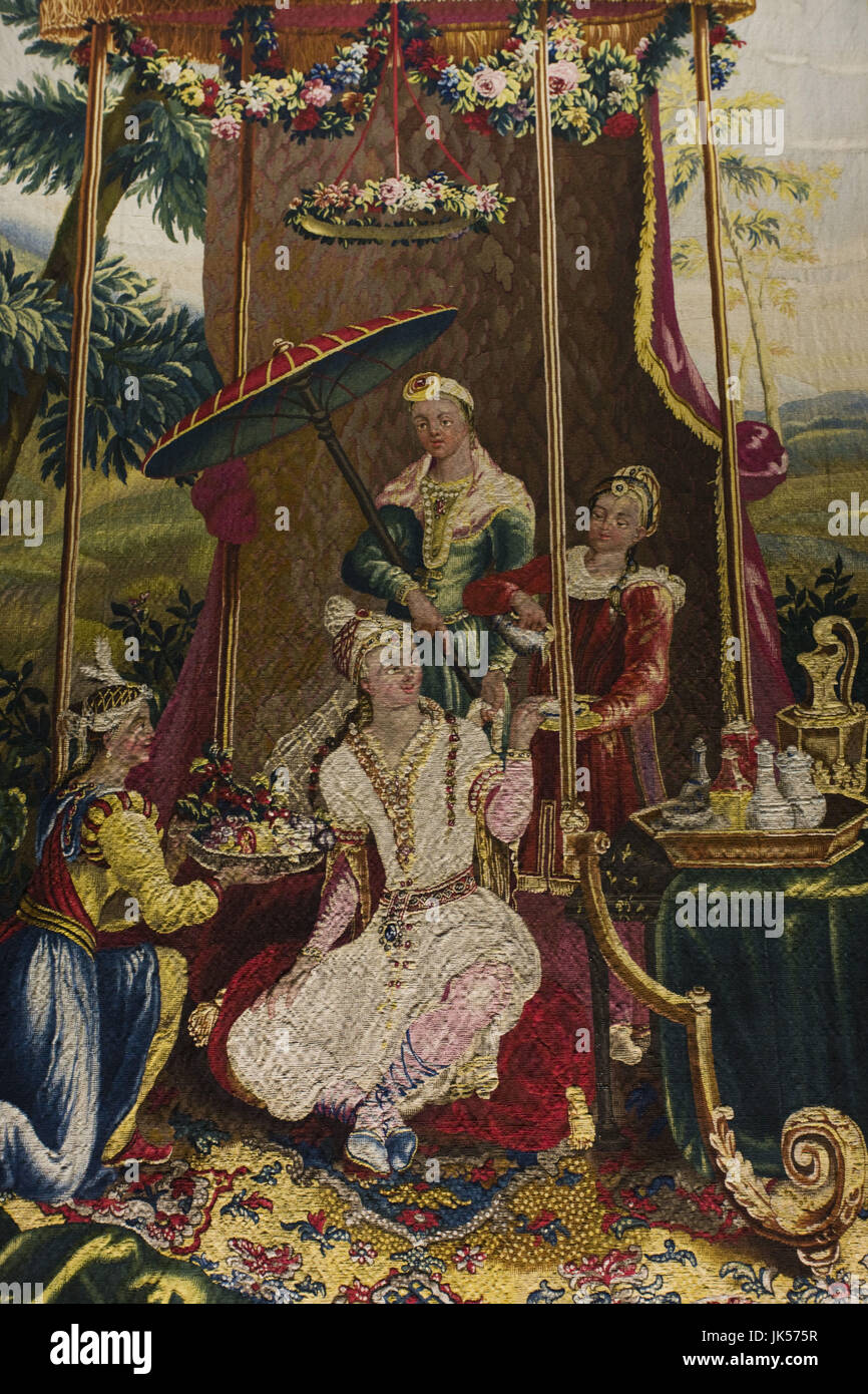 Germany, Bavaria, Munich, Residenzmuseum, Chinese tapestry room, Breakfast with the Queen, by Beauvais 1730, Stock Photo