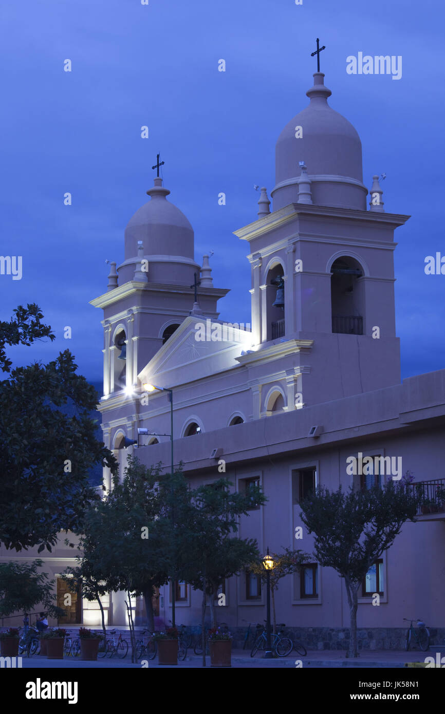 Argentina, Salta Province, Valles Calchaquies, Cafayate, Nuestra senora del Rosario church, evening Stock Photo