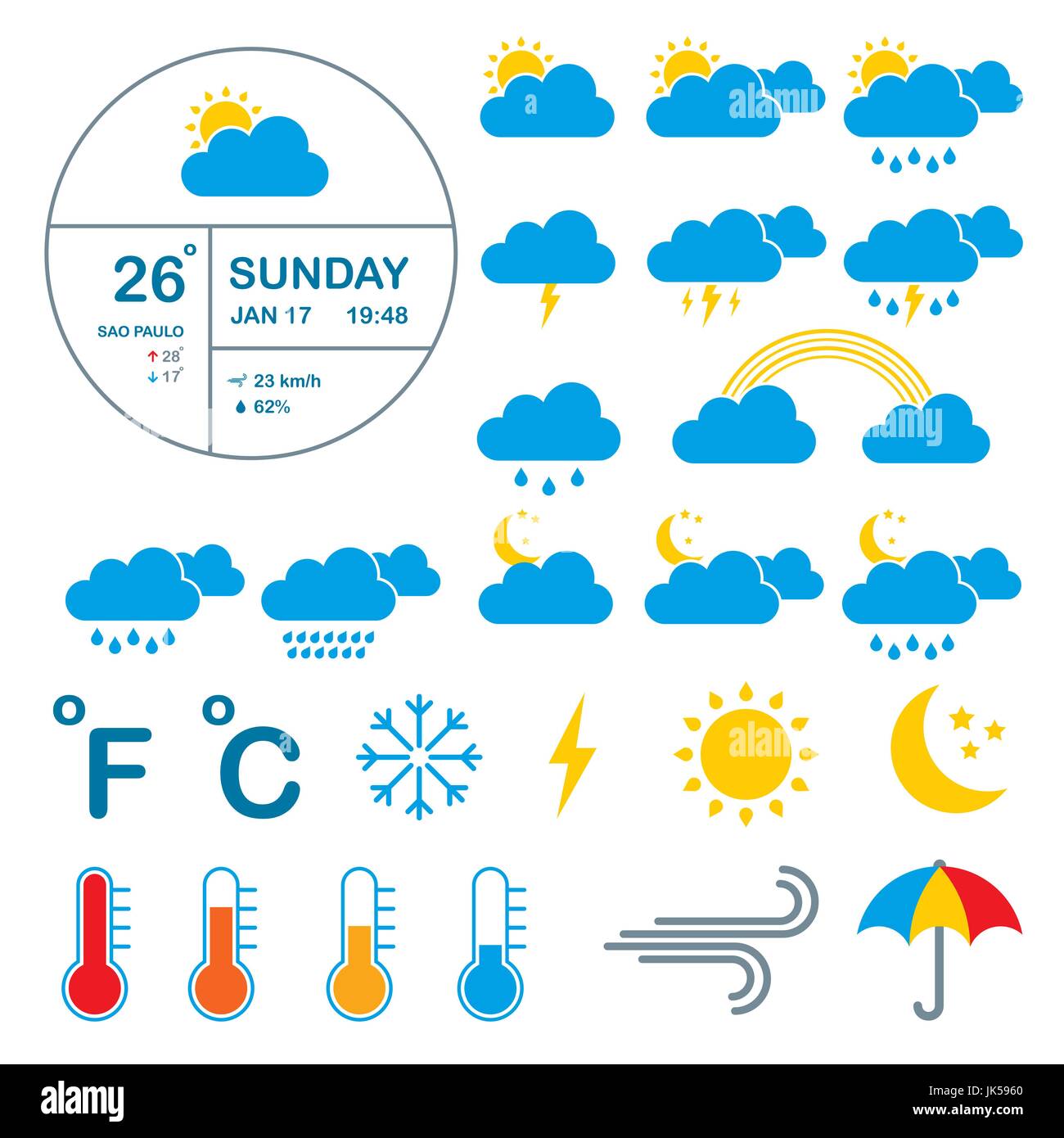 Set Of Icons Meteorology Climate And Weather Widget Template Stock Vector Image Art Alamy