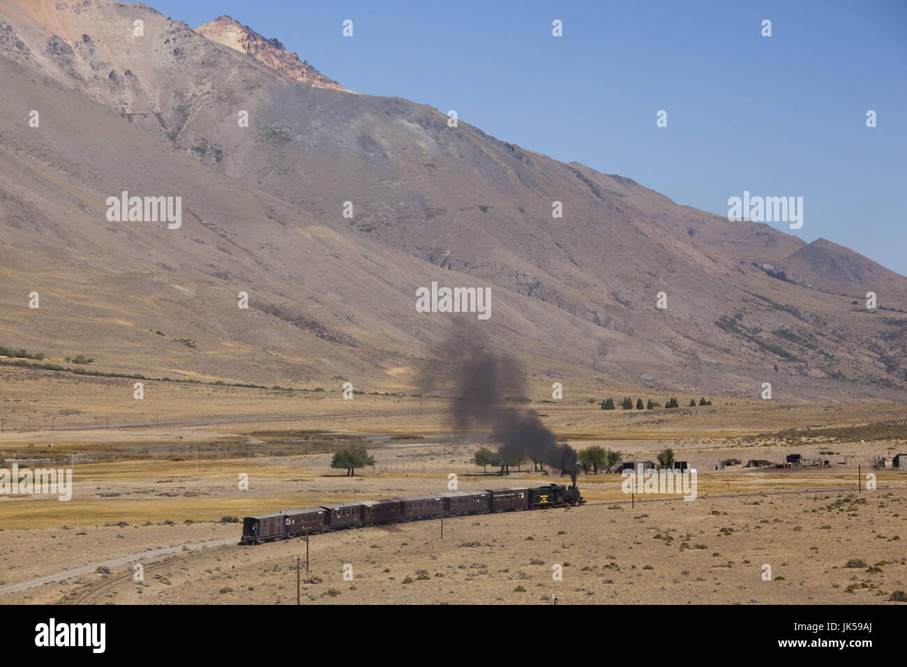 Argentina, Patagonia, Chubut Province, Esquel, La Trochita narrow guage steam train, Old Patagonian Express Stock Photo