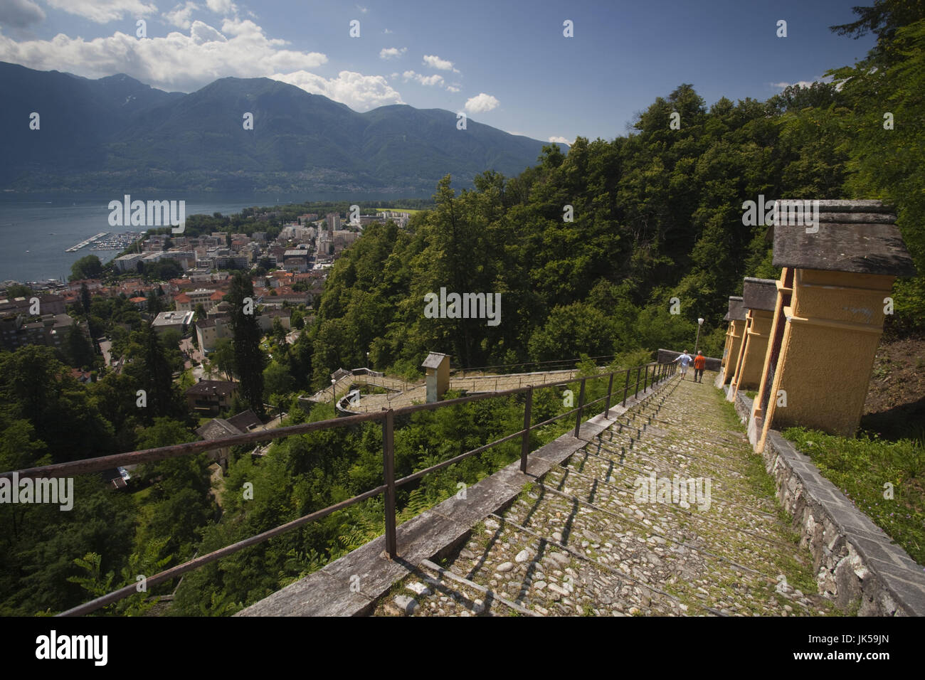 Switzerland, Ticino, Lake Maggiore, Locarno, Madonna del Sasso church and Via Monti della Trinita steps Stock Photo