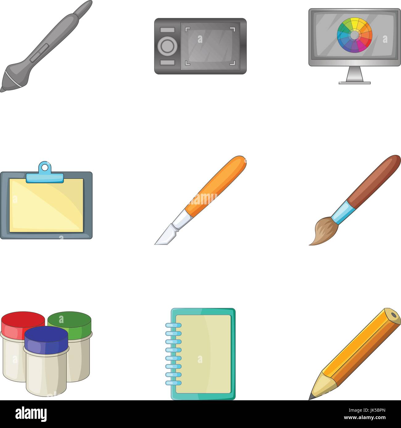 Computer drawing tools icons set. Cartoon set of 9 computer