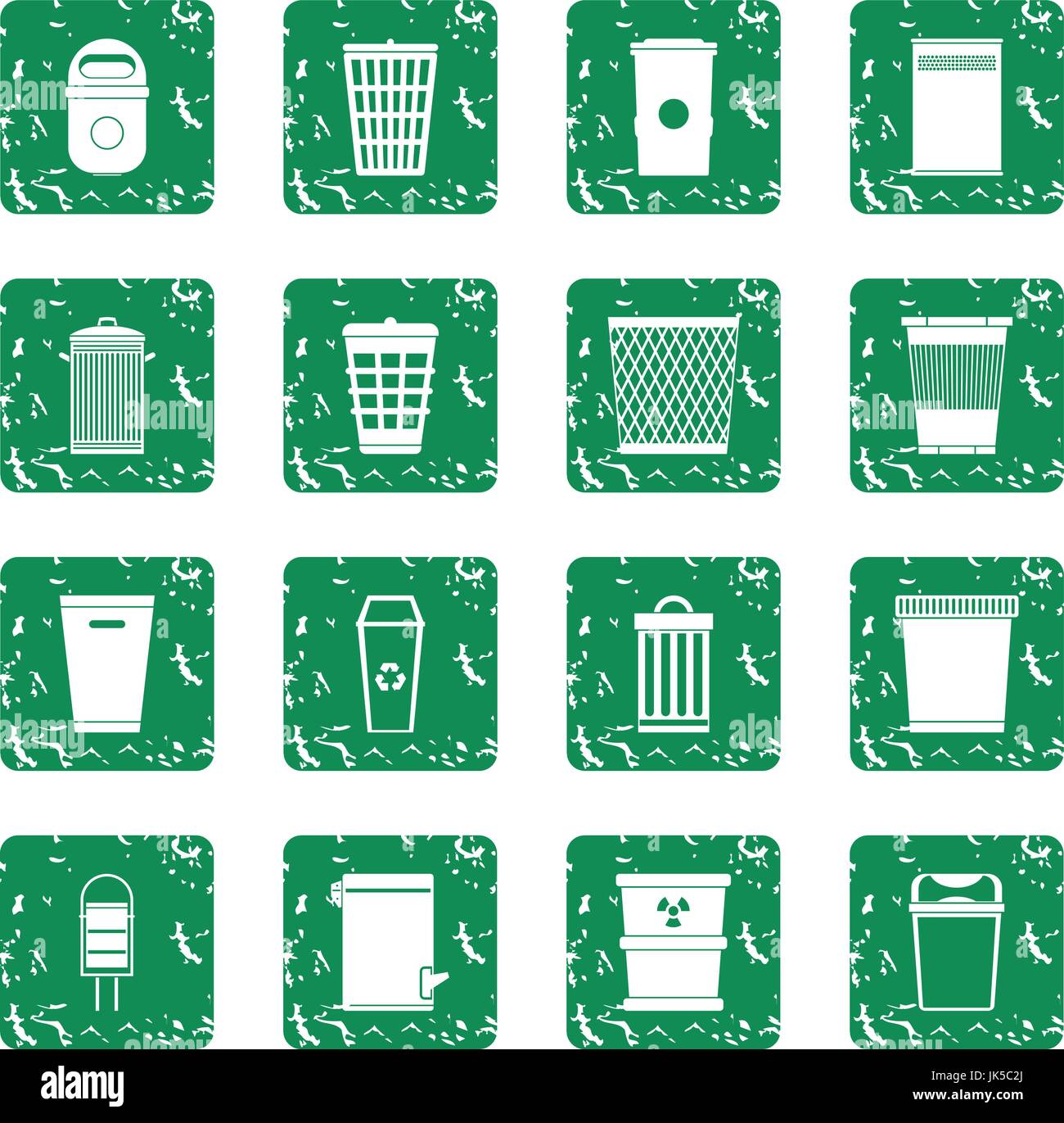 Trash can icons set in grunge style green isolated vector illustration ...