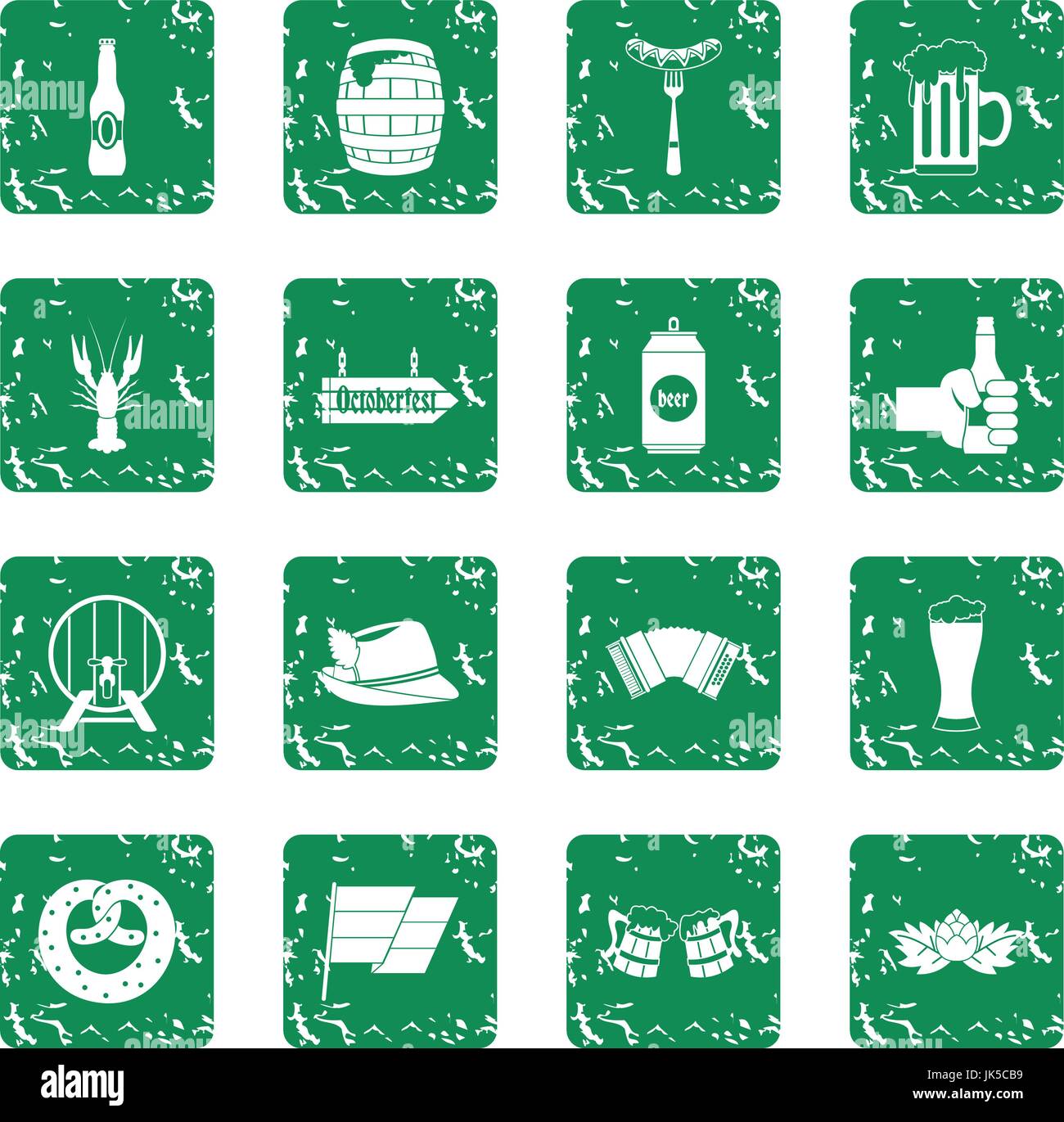 Oktoberfest icons set in grunge style green isolated vector ...