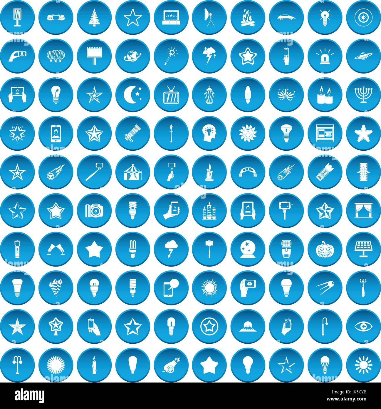 100 light icons set in blue circle isolated on white vector ...