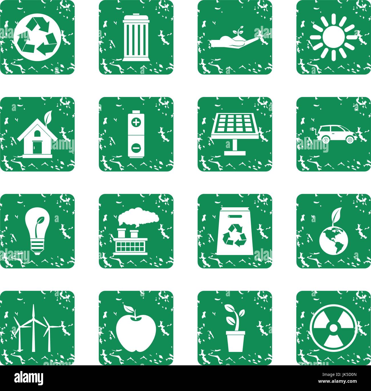 Ecology icons set in grunge style green isolated vector illustration ...