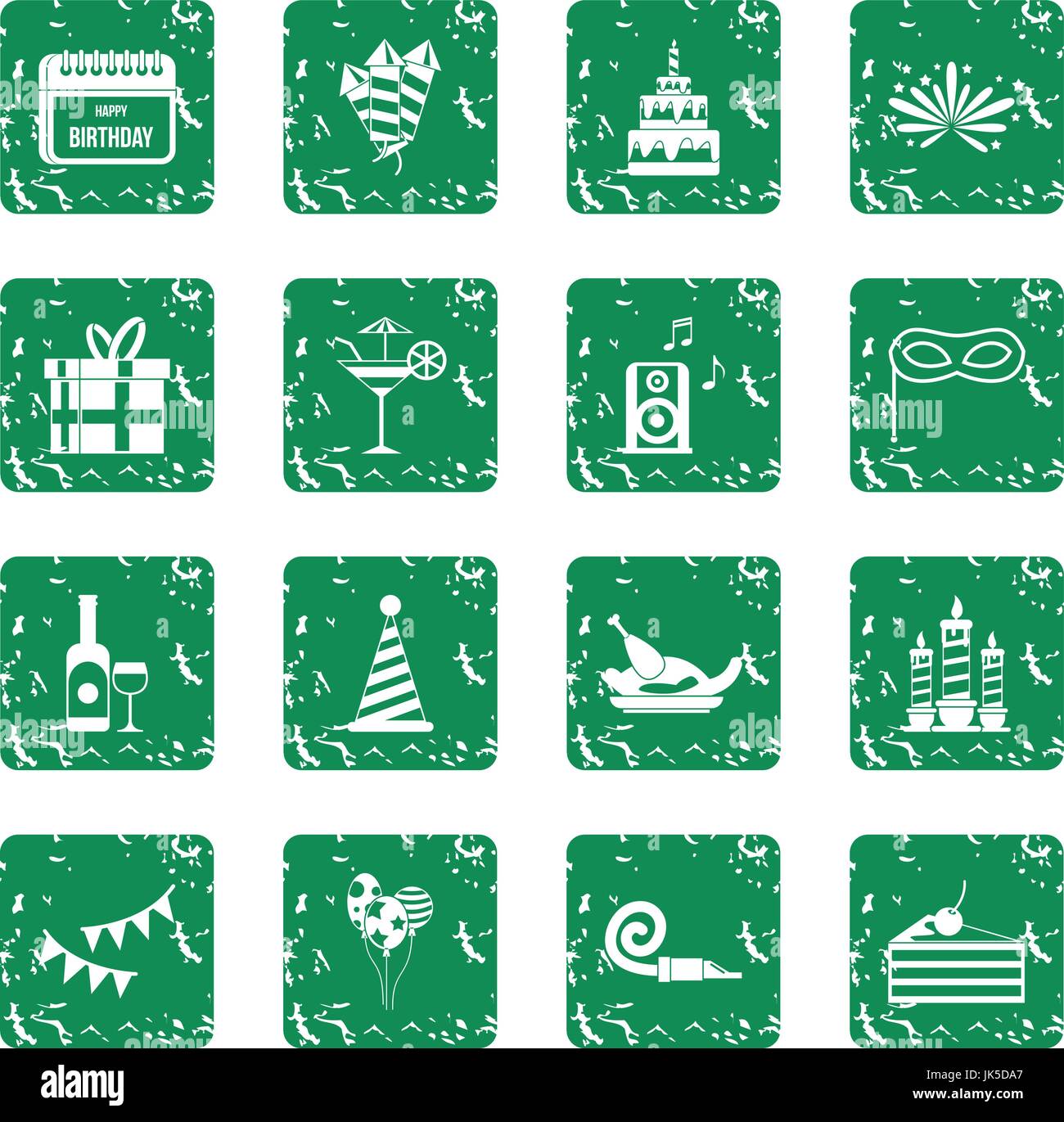 Happy Birthday icons set in grunge style green isolated vector ...