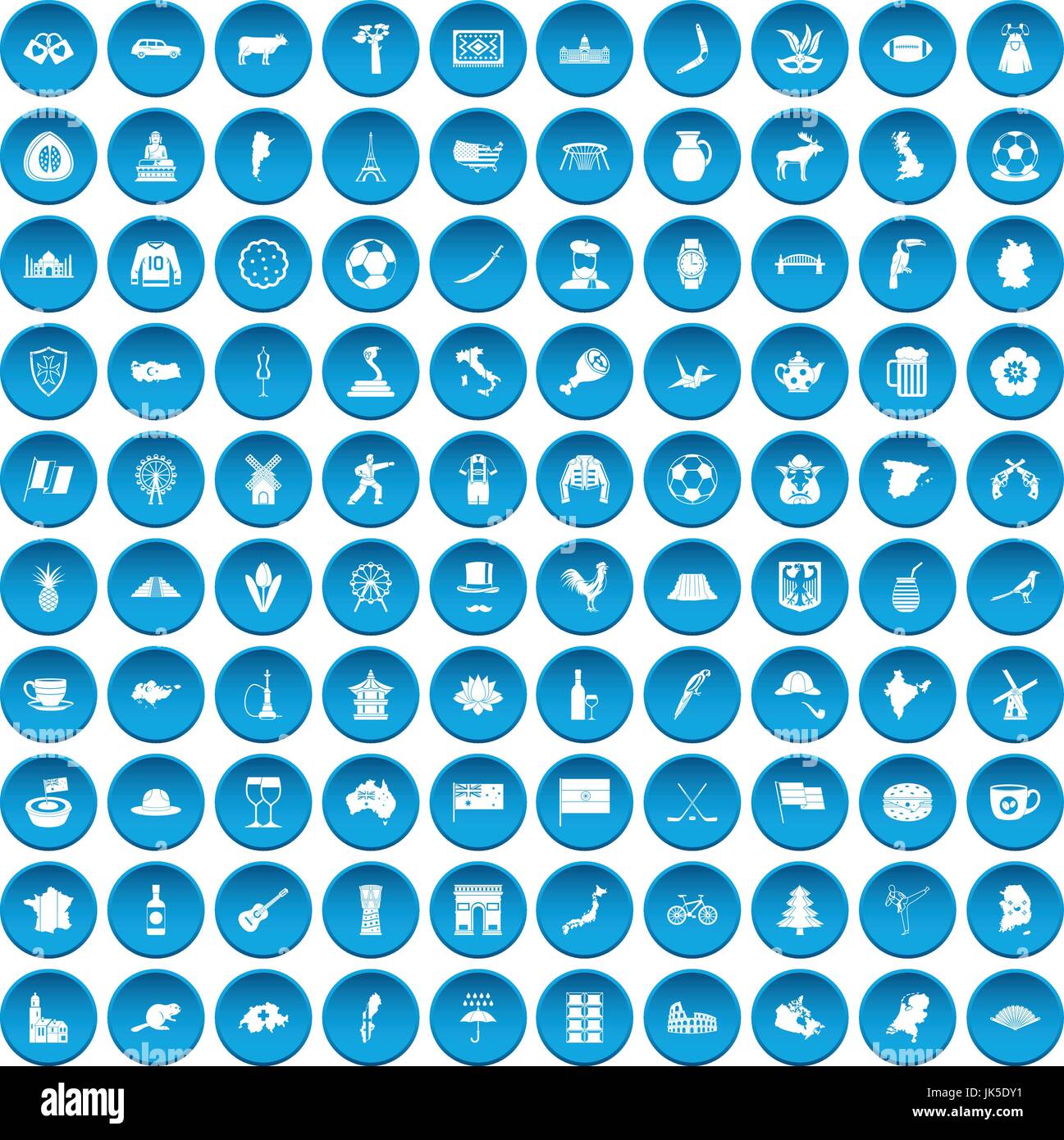 100 map icons set in blue circle isolated on white vector illustration ...