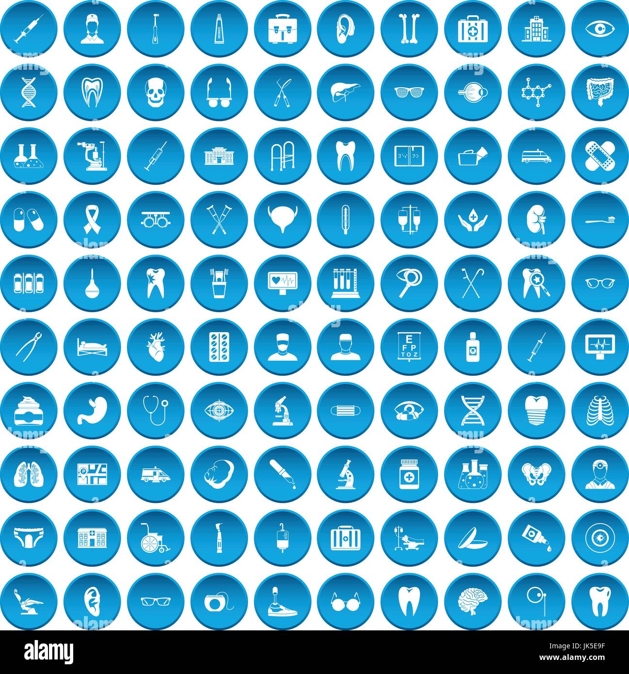 100 medical icons set in blue circle isolated on white vector ...