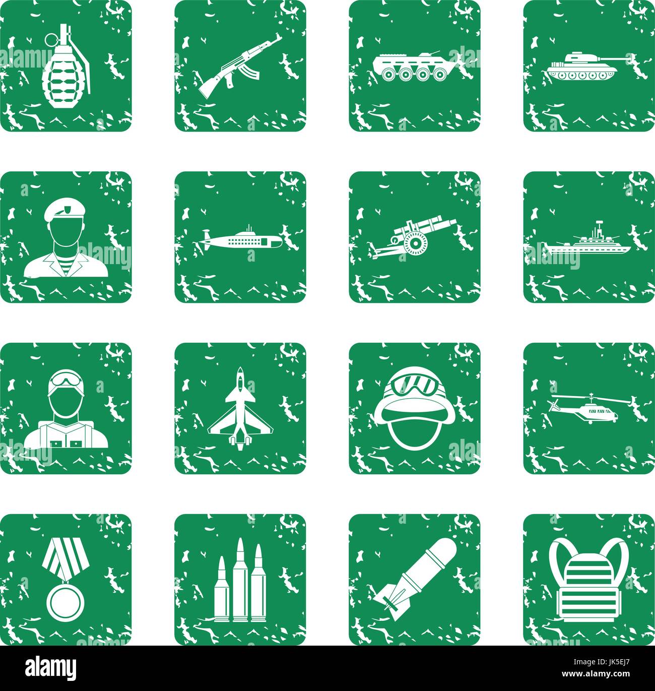 War icons set in grunge style green isolated vector illustration Stock ...
