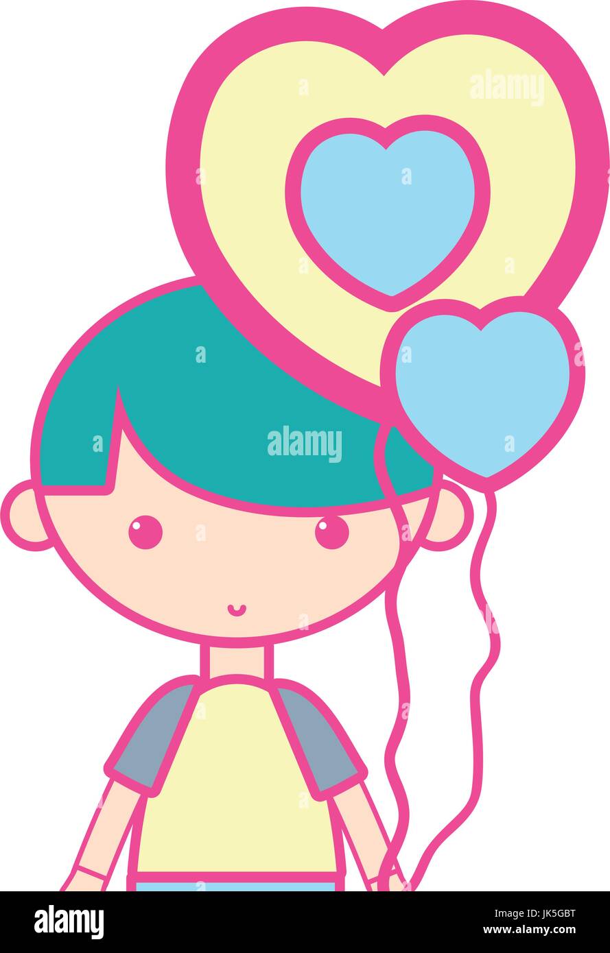 cute boy with heart balloons and hairstyle design Stock Vector Image ...
