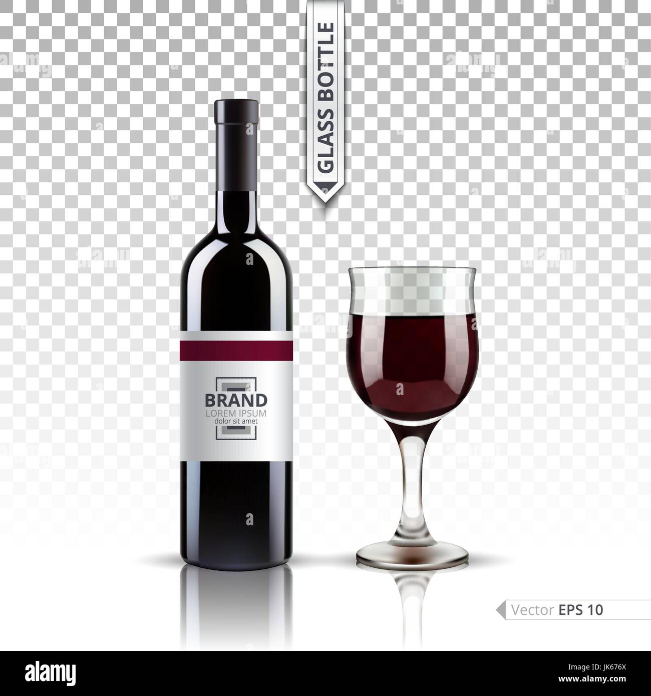 Glass of wine and bottle isolated on transparent background. Vector 3d ...