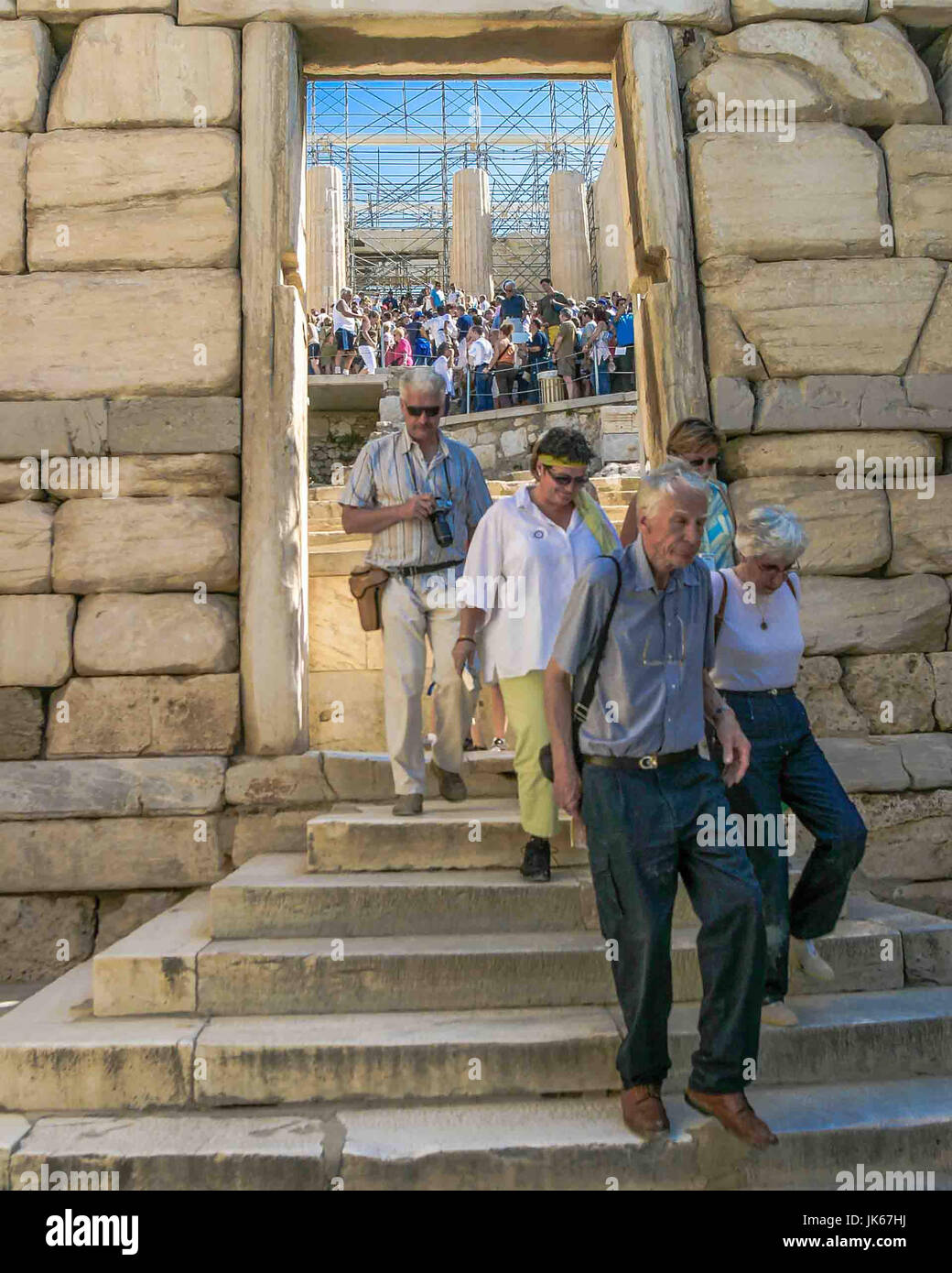 Athens, Greece. 30th Sep, 2004. Tourists depart through the Beule gate ...