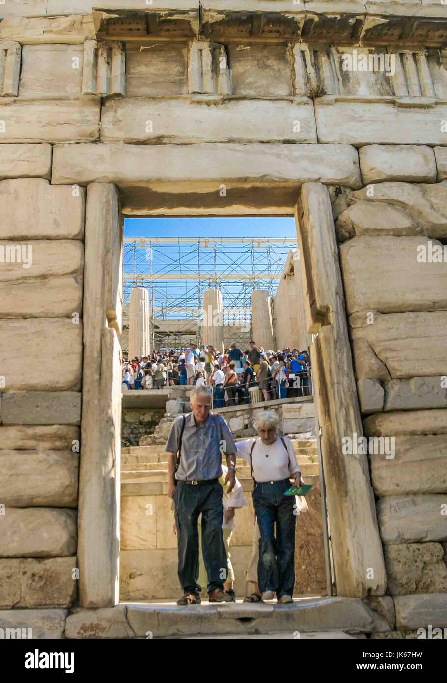 Athens, Greece. 30th Sep, 2004. Tourists depart through the Beule gate ...