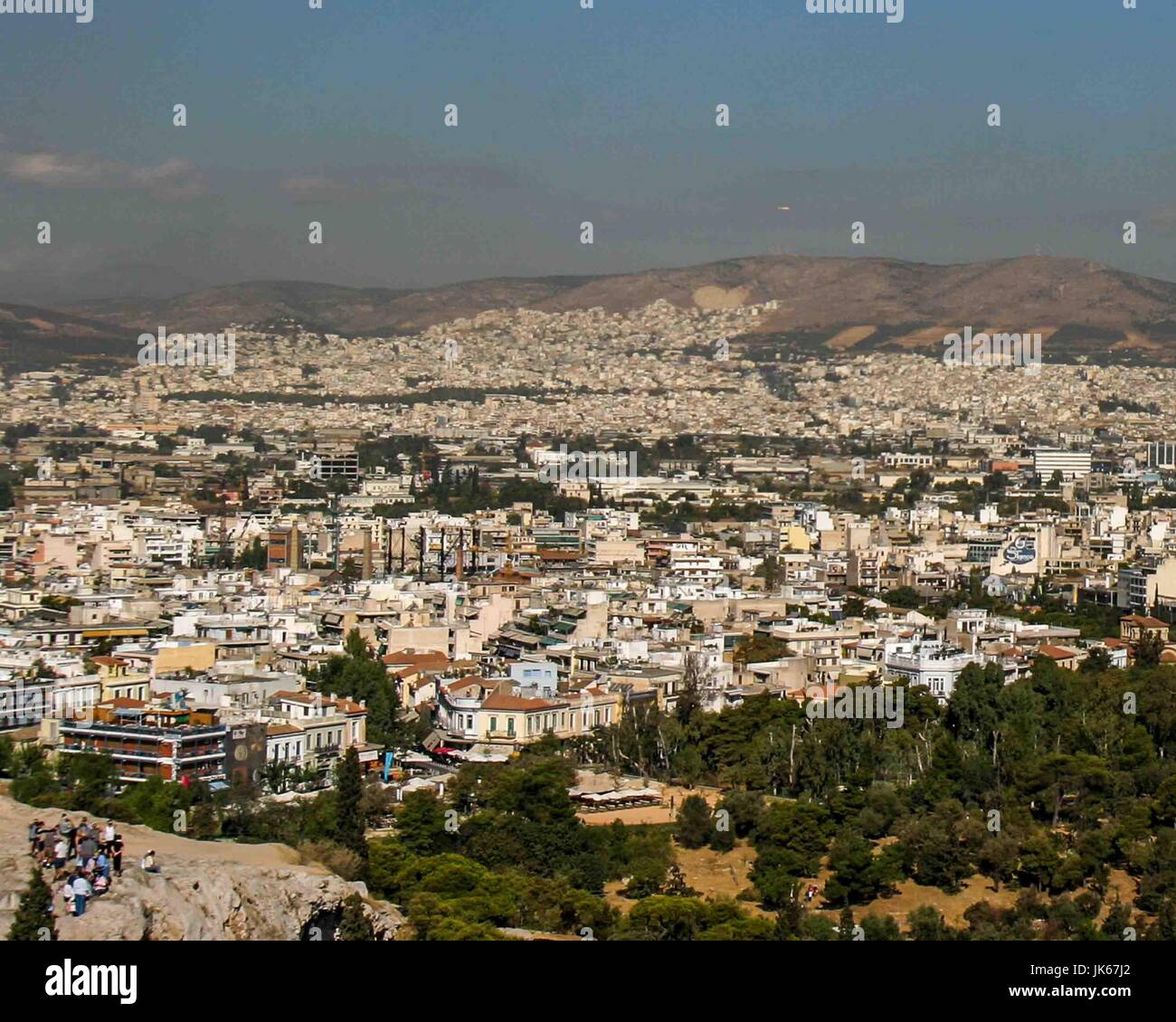 Athens, Greece. 30th Sep, 2004. The city of Athens, capitol of Greece, is viewed by tourists from Mars Hill (Areopagus), a prominent rock outcropping, northwest of the Acropolis in Athens, Greece, a favorite international tourism destination. Credit: Arnold Drapkin/ZUMA Wire/Alamy Live News Stock Photo